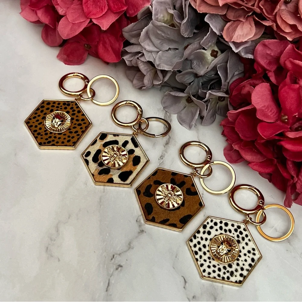 Gorgeous Golden Bumblebee and Leopard Hexagon Keychain Charm - Picture 15 of 16